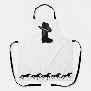 Country Hat, Boots & Horses on White Apron
