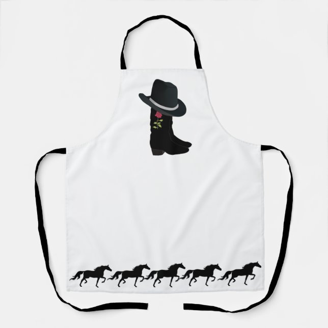 Country Hat, Boots & Horses on White Apron (Front)