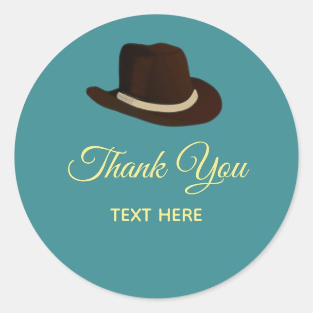 Country Hat & Calligraphy on Teal Thank You Classic Round Sticker (Front)