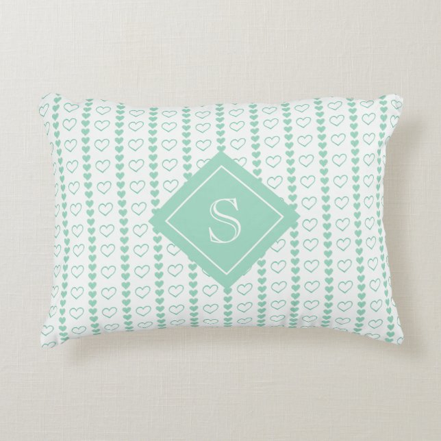 Country Heart Stripes Pattern Monogram Decorative Cushion (Front)
