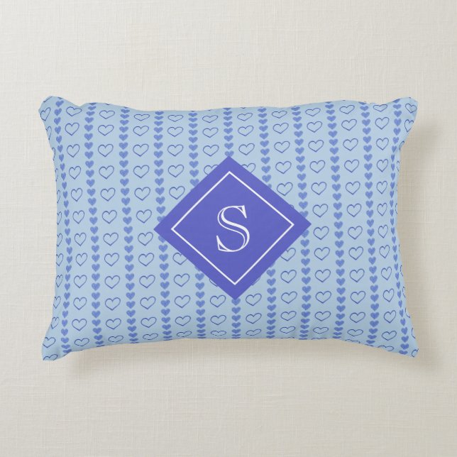 Country Heart Stripes Pattern Monogram Decorative Cushion (Front)