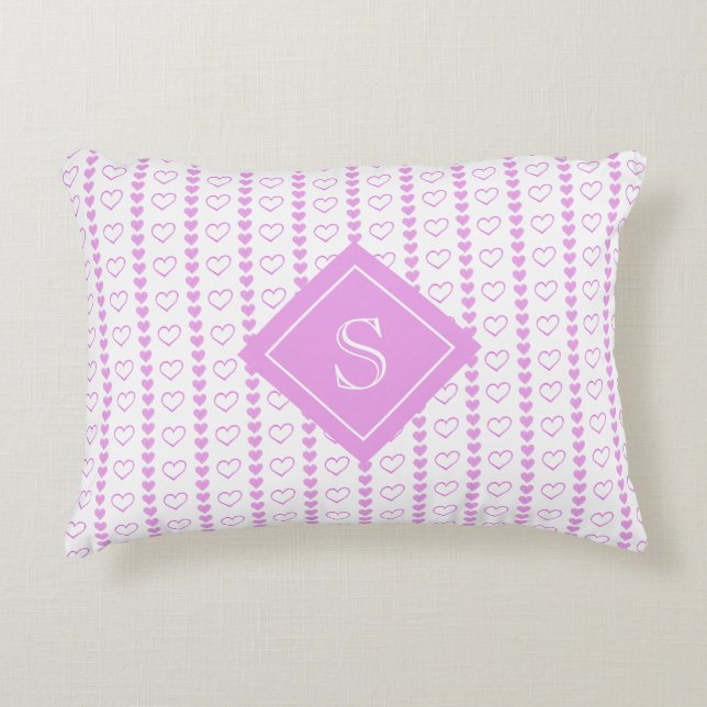 Country Heart Stripes Pattern Monogram Decorative Cushion (Front)