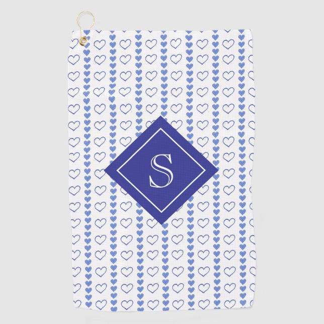 Country Heart Stripes Pattern Monogram Golf Towel (Front)