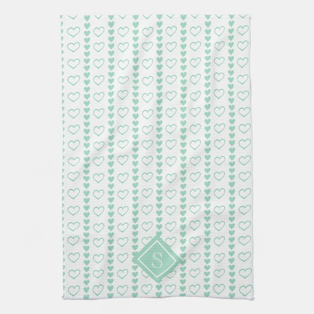 Country Heart Stripes Pattern Monogram Tea Towel (Vertical)