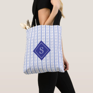 Country Heart Stripes Pattern Monogram Tote Bag