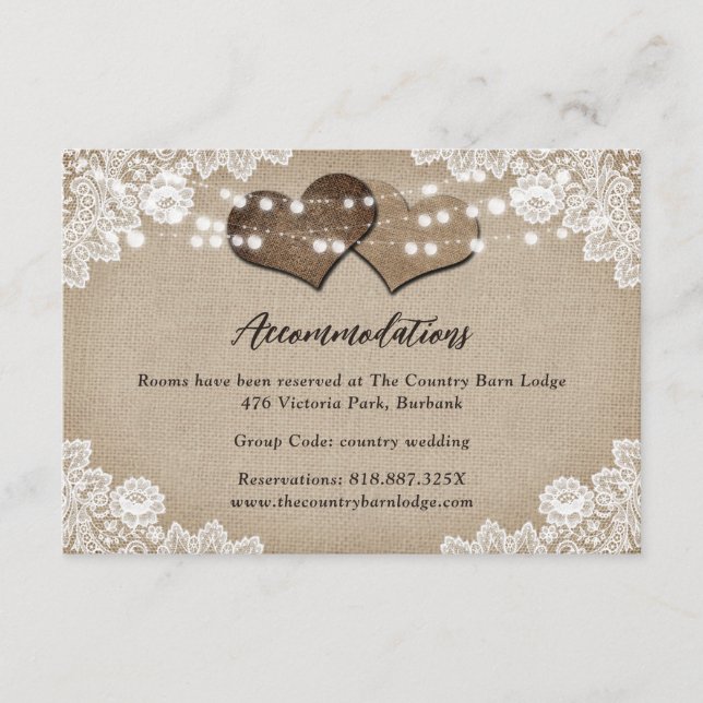 Country Hearts Wedding Hotel Accommodation Card (Front)
