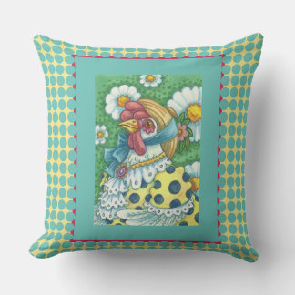 COUNTRY HEN, POLKA DOT CHICKEN THROW PILLOW Teal