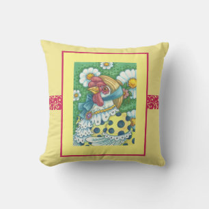 COUNTRY HEN, POLKA DOT CHICKEN THROW PILLOW Yellow