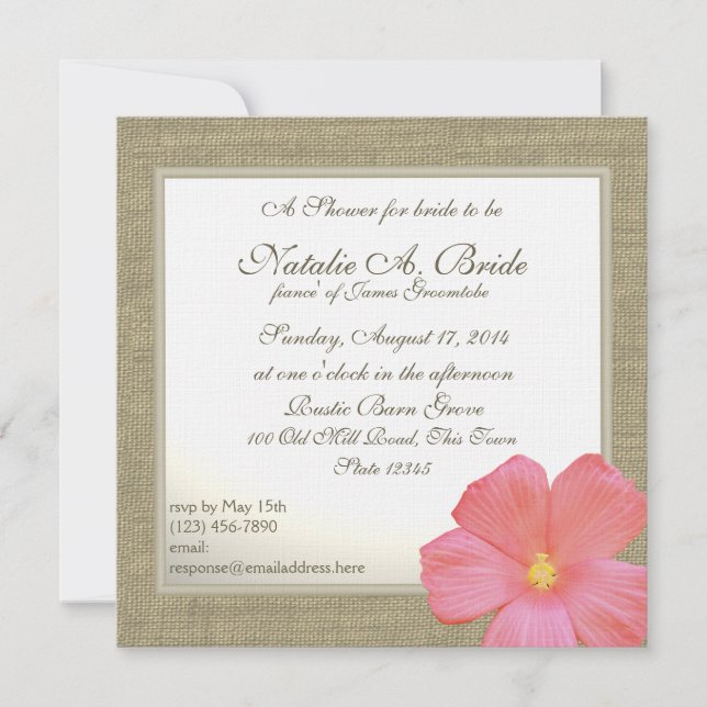 Country Hibiscus Tropicl Bridal Shower Invitation (Front)