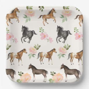 Country Horse Floral Paper Plates
