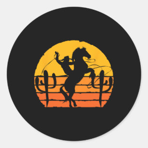 Country Horseck Riding Western Horse Rider Retro C Classic Round Sticker