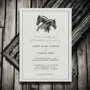 Country Horses Frame Western Elegant BW Wedding Invitation