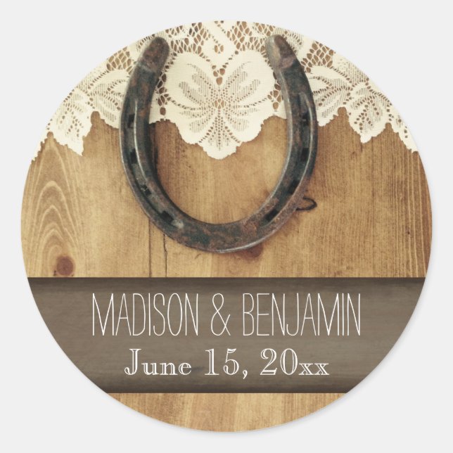 Country Horseshoe Lace Wedding Sticker Seal Label (Front)