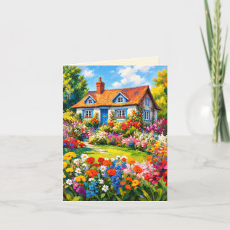 Country House Garden Flowers Greetings Card