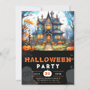 Country House Jack-O' Lanterns Black Halloween Invitation