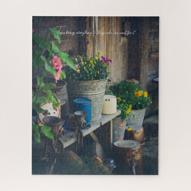 Country house porch adorned with vibrant pansies jigsaw puzzle (Vertical)