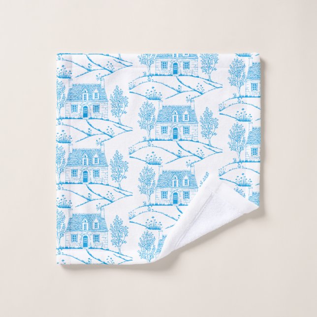 country house toile bath towel set (Wash Cloth)