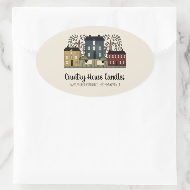 Country House Whimsical Craft Custom  Oval Sticker (Bag)