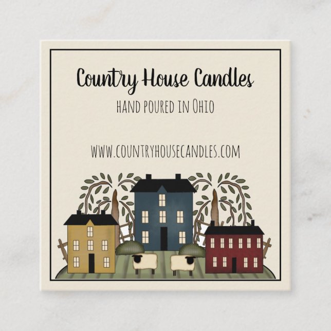 Country House Whimsical Kraft  Square Business Card (Front)