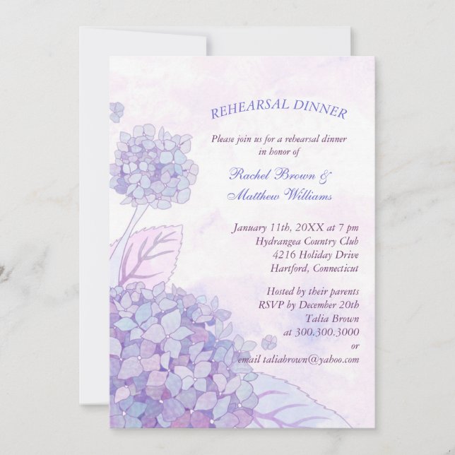 Country Hydrangea Wedding Rehearsal Dinner Invitation (Front)