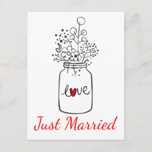 Country Just Married Wedding Mason Jar Black Red Announcement Postcard