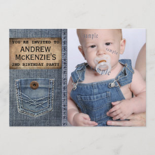 Country  Kid Birthday Party  Denim Jean Style Invitation