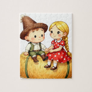 Country Kids on a Hay Bale,  Jigsaw Puzzle