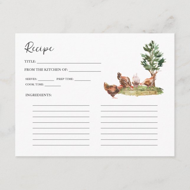 Country Kitchen | Bridal Shower Recipe Card (Front)