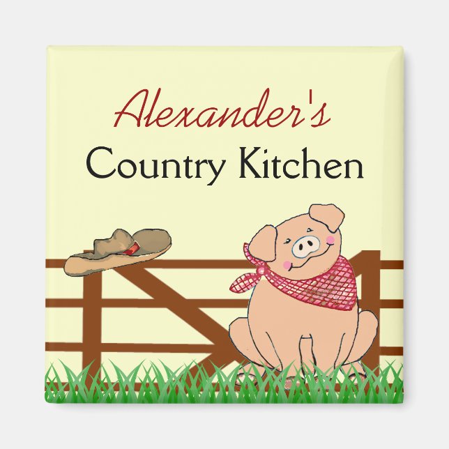 Country Kitchen- Farm Pig Personalised Magnet (Front)