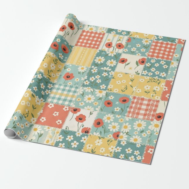 Country Kitchen Floral Pattern Wrapping Paper (Unrolled)