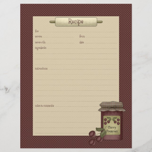 Country Kitchen · Recipe Sheets (Front)
