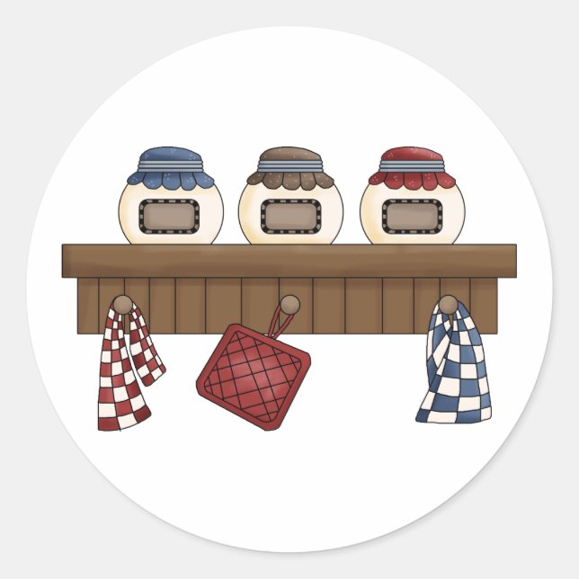 Country Kitchen Shelf Classic Round Sticker (Front)