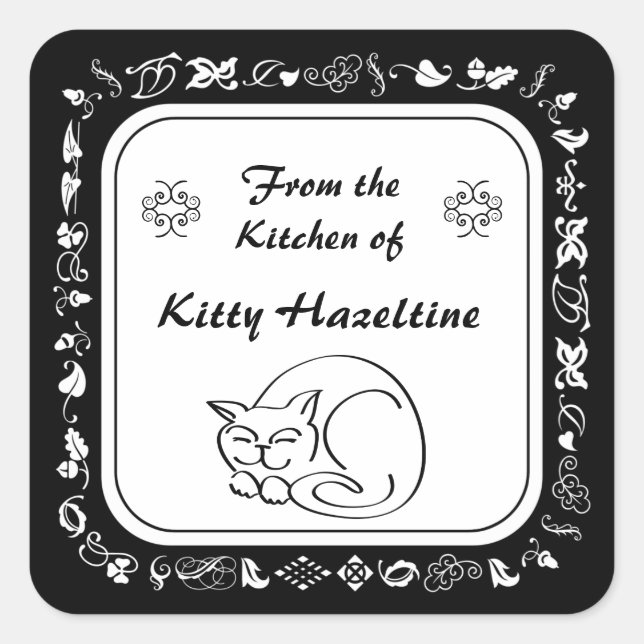 Country Kitchen Sleeping Cat Canning Labels (Front)