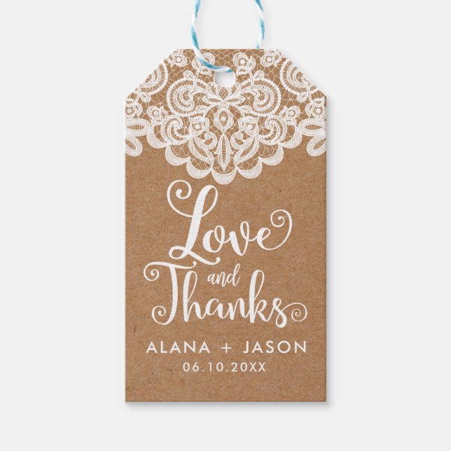 Country Kraft and Lace Wedding Favour Tag (Front)