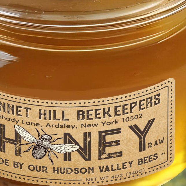 Country Kraft Grunge Farmhouse Raw Honey Label Bee (Creator Uploaded)
