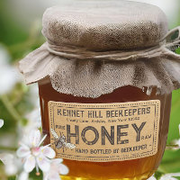 Country Kraft Grunge Farmhouse Raw Honey Label Bee