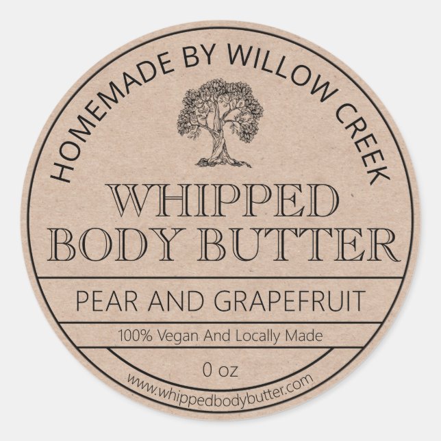 Country Kraft Paper Whipped Body Butter Labels (Front)