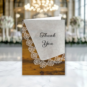 Country Lace and Barn Wood Wedding Thank You Card