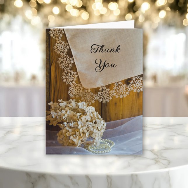 Country Lace and Barn Wood Wedding Thank You Card (Creator Uploaded)