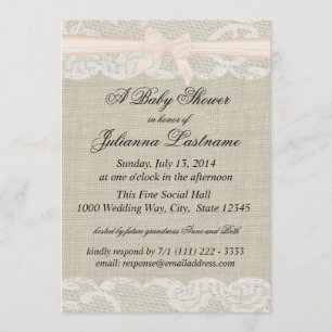 Country Lace and Burlap with Pink Bow Shower Invitation