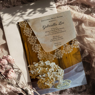 Country Lace and Flowers Barn Bridal Shower Invite