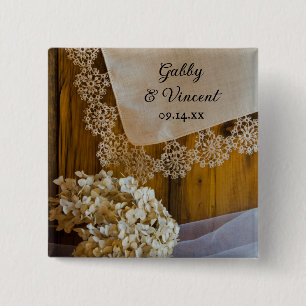 Country Lace and Flowers Barn Wedding 15 Cm Square Badge