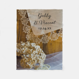 Country Lace and Flowers Barn Wedding Fleece Blanket