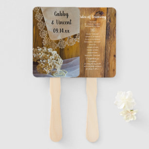 Country Lace and Flowers Barn Wedding Programs Hand Fan