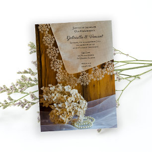 Country Lace and Flowers Engagement Barn Party Invitation