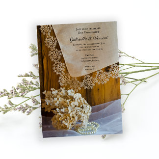 Country Lace and Flowers Engagement Barn Party Invitation