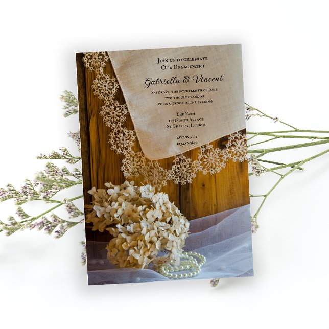 Country Lace and Flowers Engagement Barn Party Invitation (Creator Uploaded)