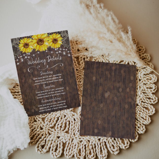 Country Lace and Sunflowers Wedding Details Card (Creator Uploaded)