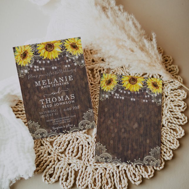 Country Lace and Sunflowers Wedding Invitations (Creator Uploaded)