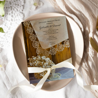 Country Lace Flowers Barn Wedding Rehearsal Dinner Invitation